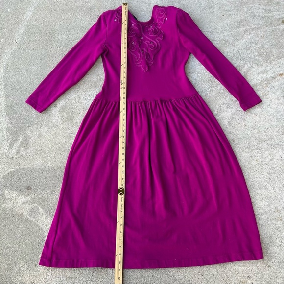 Vintage Dennis Goldsmith Magenta Knit Dress Long Sleeve Rhinestone USA Medium - Picture 8 of 11